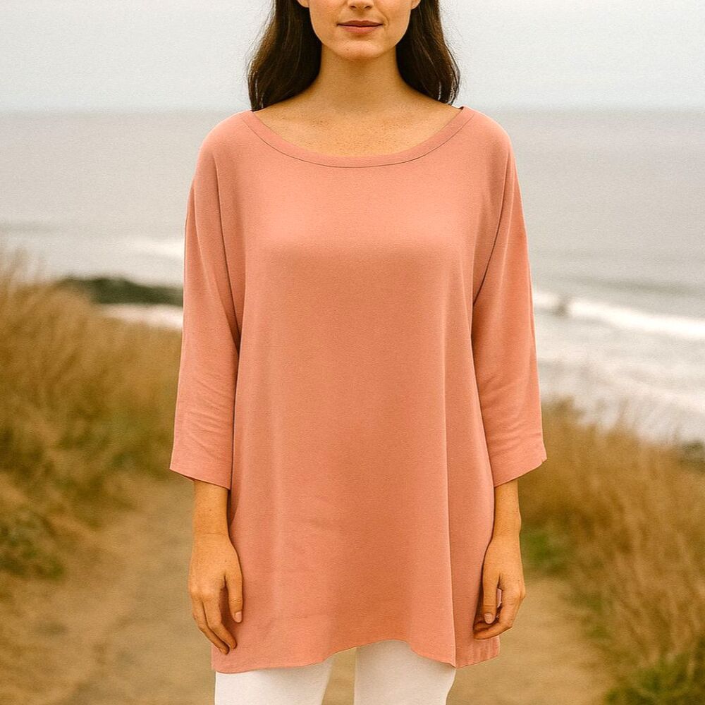 MASAI Copenhagen Shift Dress Large Boatneck Long Sleeve Pink Lagenlook Coastal